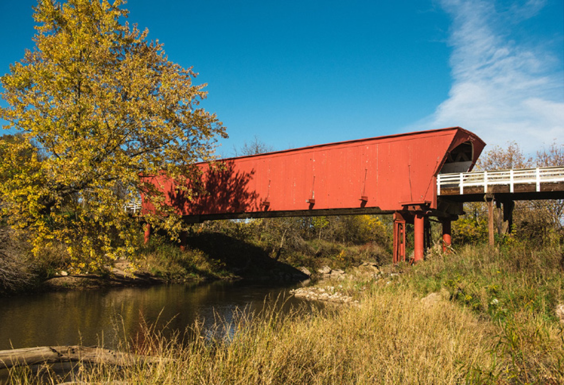 Roseman Covered Bridge and the greenery around it.