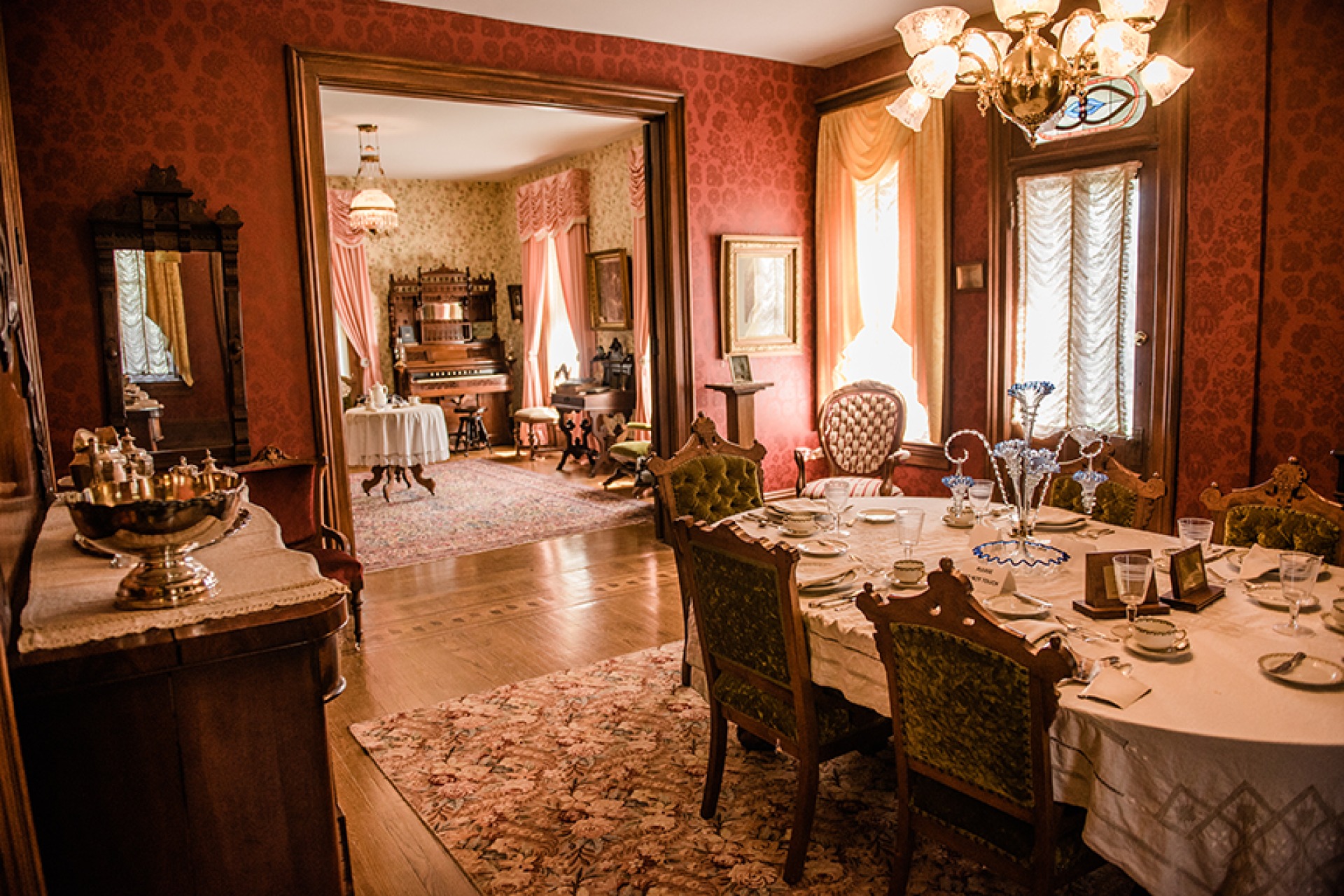 Elegant dining room in the Madison County Historical Complex.